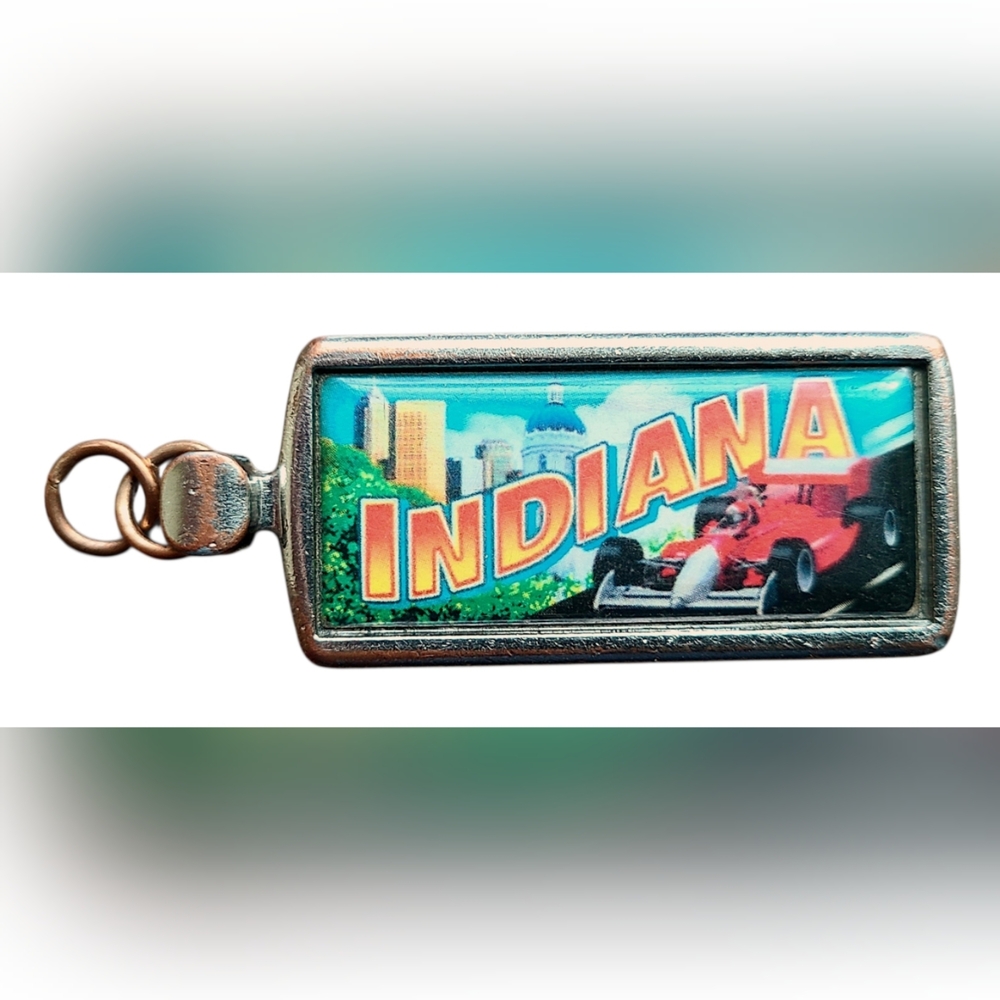 Vtg Indianapolis 500 / #1 Dad Enamel Keychain Tag Front Back Indiana Retro Gift - Picture 2 of 7